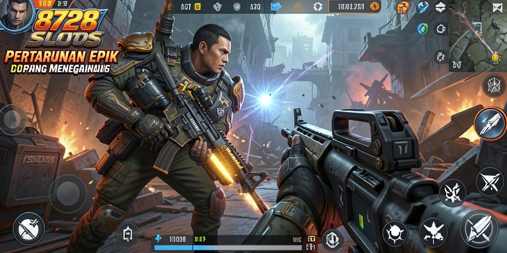 Tampilan gameplay FPS yang seru dan mendebarkan dalam 8728SLOTS.