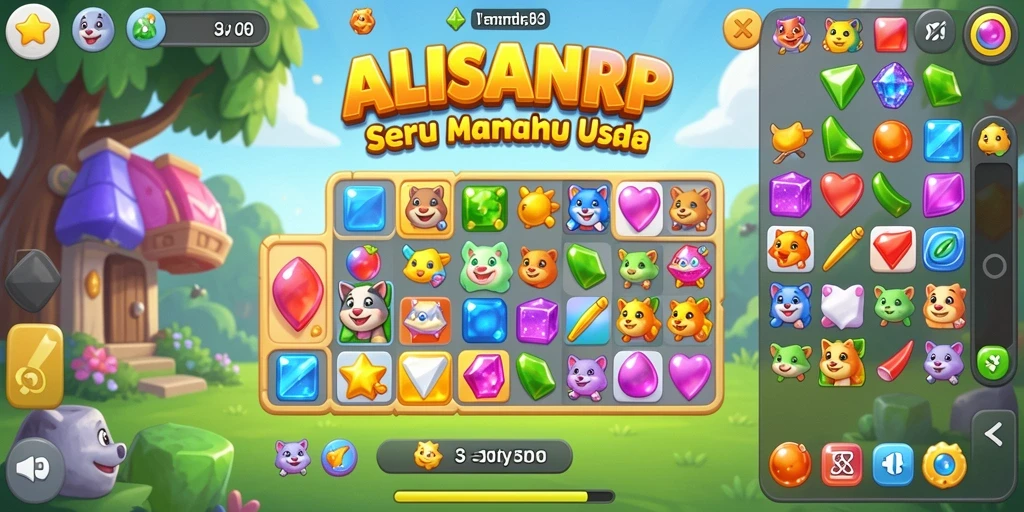 Tampilan gameplay seru ALISANRP dengan pencocokan item Match-3.