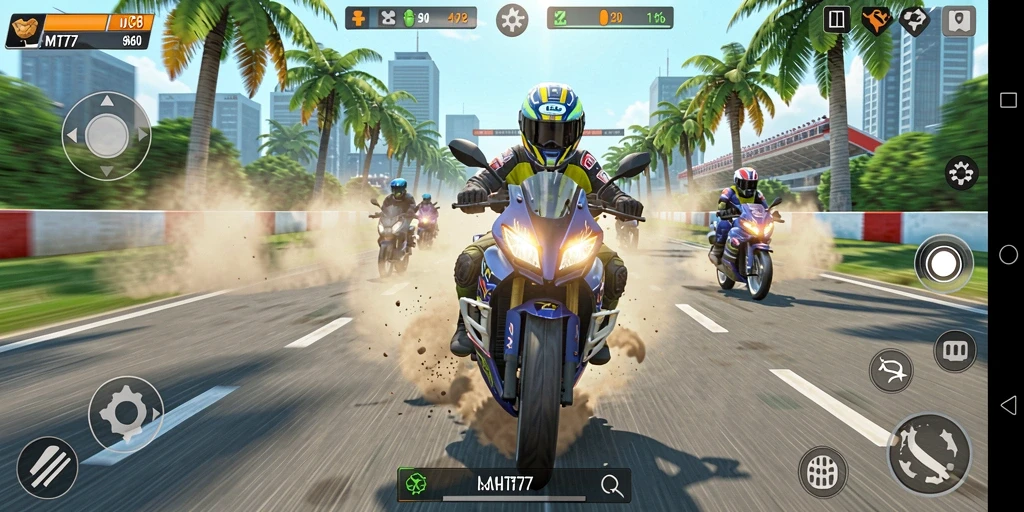 Tampilan menakjubkan dari gameplay balapan motor yang menggebu-gebu.