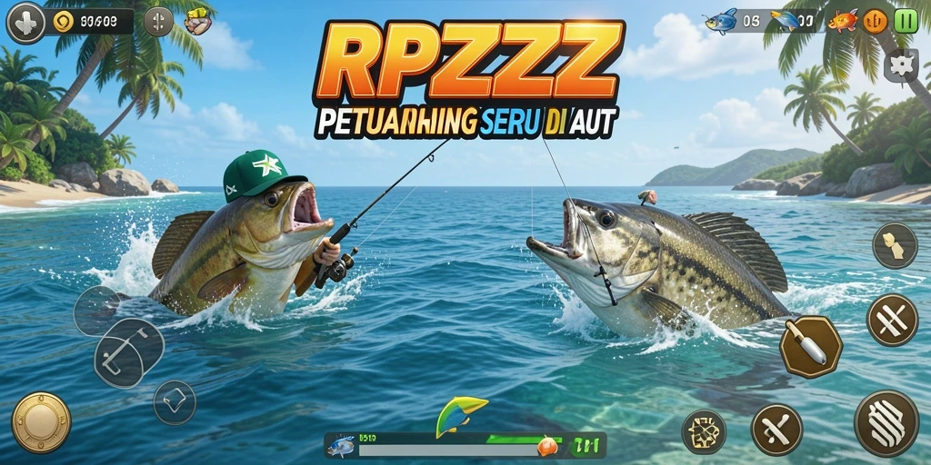 Menampilkan gameplay RPZZZ yang seru saat menangkap ikan.